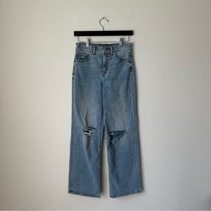 EXPRESS High Waisted Light Wash Ripped Wide Leg Jeans